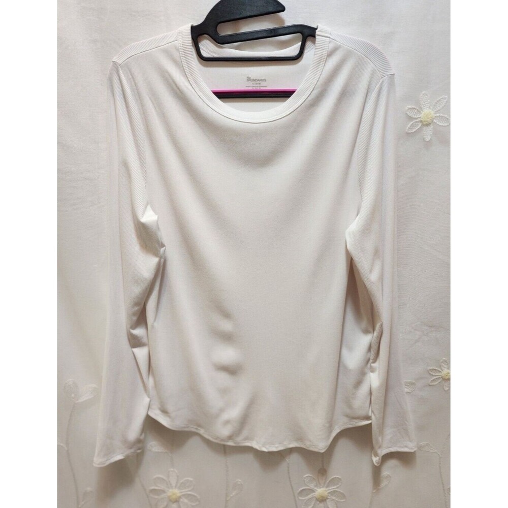 NO BOUNDARIES WOMEN XL WHITE LONG SLEEVE SHIRT RIBBED THERMAL STRETCH BASIC SOFT